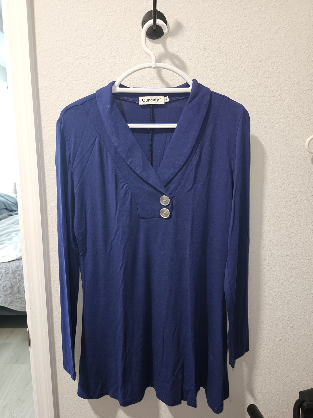 Women's Royal Blue Long Sleeve V-Neck Tunic with Button Detail